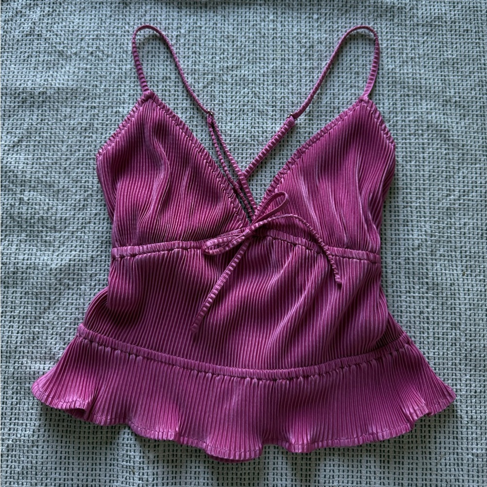 Pink Strappy Pleated Top